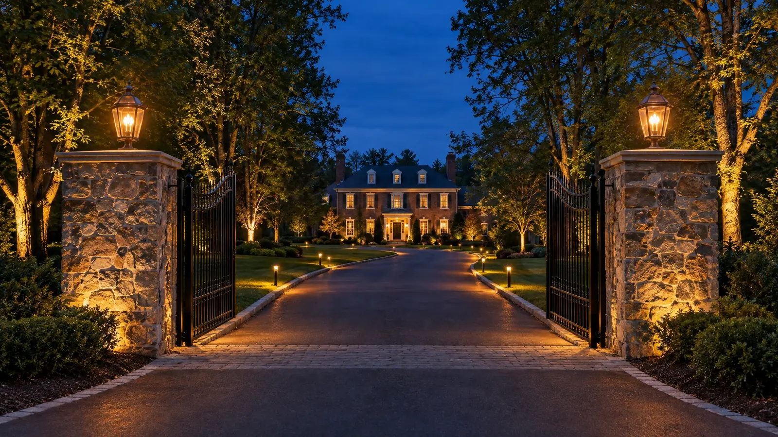 Illuminated property at night
